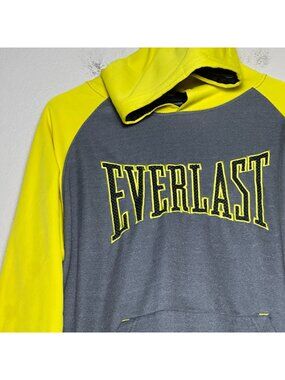 Retro Everlast Everwarm Hooded Hoodie Men L Yellow Grey Boxing Gym Workout Fight